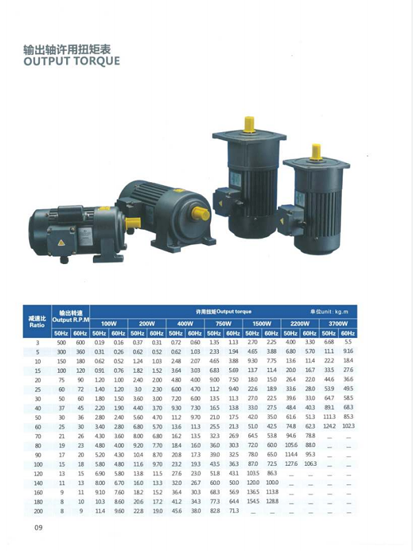 卧式齿轮减速机输出轴许用扭炬表