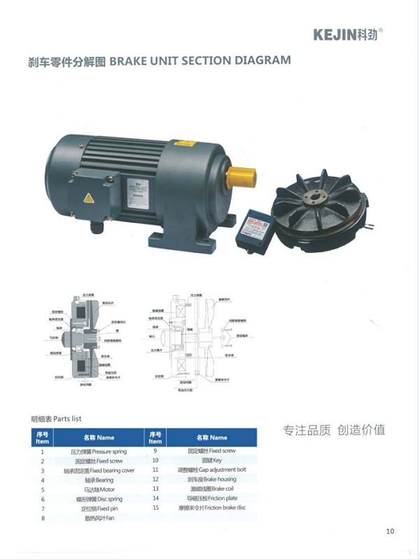 刹车零件分解图BRAKEUNIT SECTION FIAGRAM